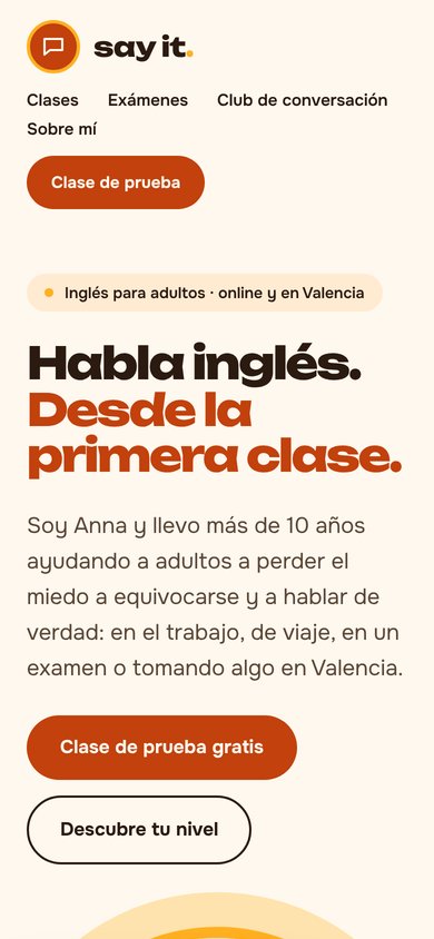 Versión móvil de una web para profesora de inglés